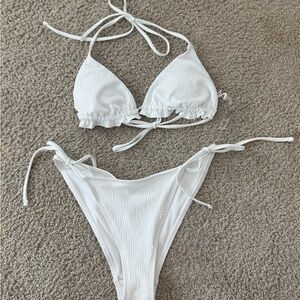 Garage White Textured Bikini Bottoms